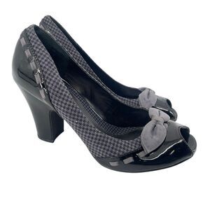 Black MUDD Chunky Heel Vintage Y2K Houndstooth Peep Toe Pumps Size 9